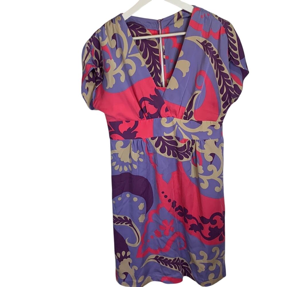 Boden 100% Silk Pink and Purple Floral Sheath Kaftan Dress W-740 Sz 8